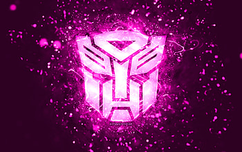 Transformers purple logo, , purple neon lights, creative, purple abstract background, Transformers logo, cinema logos, Transformers HD wallpaper