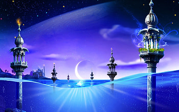 Fantasy towers, blue, purple, moon, fantasy, tower HD wallpaper