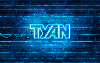 Tyan blue logo, , blue brickwall, Tyan logo, brands, Tyan neon logo, Tyan HD wallpaper