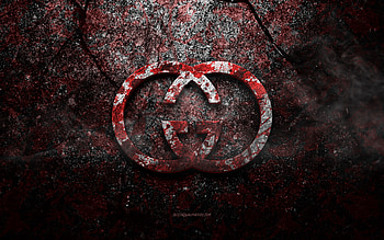 Gucci logo, grunge art, Gucci stone logo, red stone texture, Gucci, grunge stone texture, Gucci emblem, Gucci 3d logo HD wallpaper