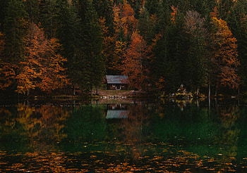 Nature, Autumn, Italy, Lake, Forest, Small House, Lodge HD wallpaper