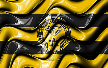 Maccabi Netanya flag, , yellow and black 3D waves, Ligat ha Al, Israeli football club, Maccabi Netanya, football, Maccabi Netanya logo, soccer, Maccabi Netanya FC, Israel HD wallpaper