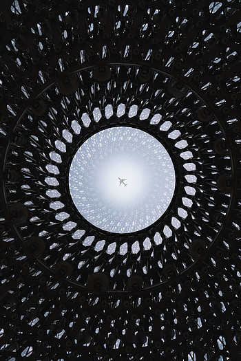Sky, Architecture, Miscellanea, Miscellaneous, Plane, Airplane, Dome HD phone wallpaper