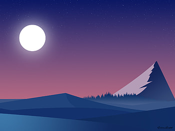 Landscape Mountains Minimalist, mountains, minimalism, minimalist, artist, artwork, digital-art, moon HD wallpaper