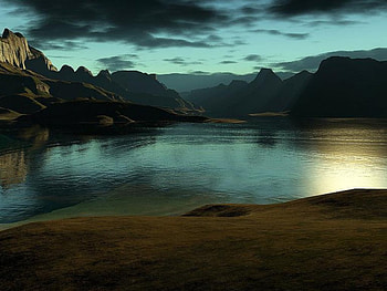 sunset in 3d, clouds, sky, water, scenic HD wallpaper