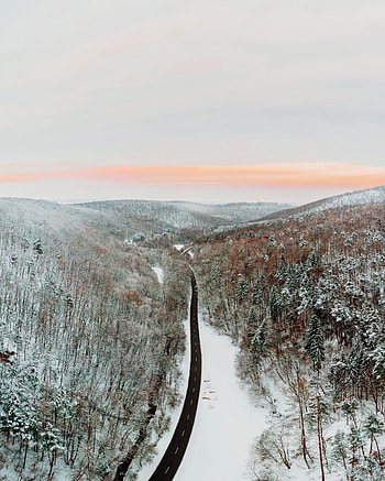 Winter, Nature, Mountains, Snow, View From Above, Road HD phone wallpaper