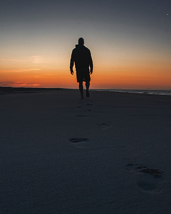 Sea, Sunset, Twilight, Beach, Sand, Dark, Silhouette, Dusk, Traces HD phone wallpaper