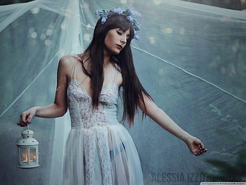 lantern girl, girl, white, lantern, dress HD wallpaper