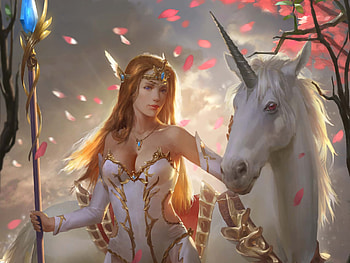 Fantasy Women With Unicorn, fantasy-girls, unicorn, fantasy, artwork, artist, digital-art HD wallpaper