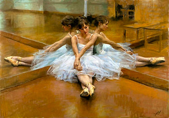 Ballerina, mirror, vicente romero redondo, dancer, art, painting, pictura, girl HD wallpaper