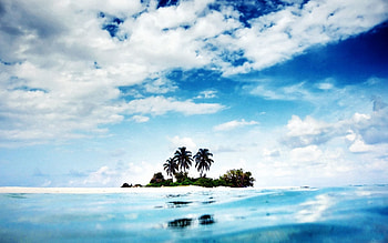 Nature, Sky, Sea, Clouds, Palms, Land, Island, Blue Water, Clear, I See, Uninhabited HD wallpaper