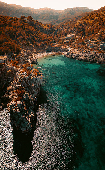Nature, Sea, Beach, Rocks, View From Above, Coast, Bay HD phone wallpaper