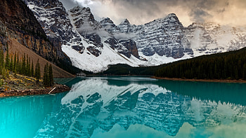Moraine Lake, Scenic mountains, Reflection nature, Banff National Park HD wallpaper