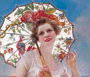 Beauty, francois, umbrella, painting, art, pictura, martin kavel, girl, woman HD wallpaper