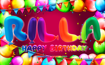 Happy Birtay Rilla, , colorful balloon frame, Rilla name, purple background, Rilla Happy Birtay, Rilla Birtay, popular german female names, Birtay concept, Rilla HD wallpaper