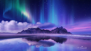Sanctuary Mountains, northern-lights, aurora, artist, artwork, digital-art, deviantart HD wallpaper