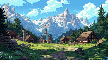 Pixel Art Mountain Village - Nature Town, pixel art, town, nature HD wallpaper