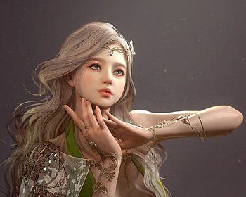 Beauty, frumusete, blonde, fantasy, jin kyoung shim, girl, luminos, hand HD wallpaper