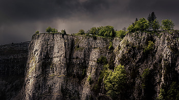 Cliff, nature, brush, mountain HD wallpaper