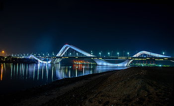 Cities, Architecture, Night City, City Lights, Bridge, United Arab Emirates, Abu Dhabi HD wallpaper