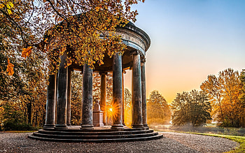 Garden in Hannover, Germany, Germany, columns, autumn, garden, gazebo, sunrise HD wallpaper