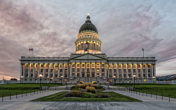 Utah State Capitol, Salt Lake City, Evening sunset, American flag HD wallpaper