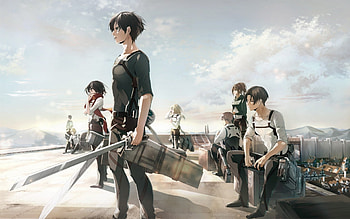 Levi Ackerman, Mikasa Ackerman, Eren Jaeger, Shingeki no Kyojin HD wallpaper