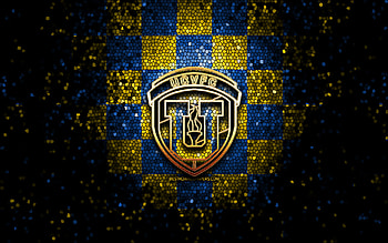 Universidad Central de Venezuela FC, glitter logo, La Liga FutVe, red blue checkered background, soccer, Venezuelan football club, Universidad Central de Venezuela logo, mosaic art, football, Venezuelan Primera Division, Universidad Central de Venezuela HD wallpaper