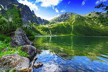 Serenity, mirror, tatras, beautiful, tranquil, mountain, lake, reflection, sky HD wallpaper