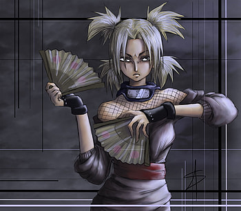 Temari of The Sand, naruto shippuden, temari, girl, gloves, long hair, weapons, anime, shinobi, fans, naruto, blonde hair, waistband, kunoichi, female HD wallpaper