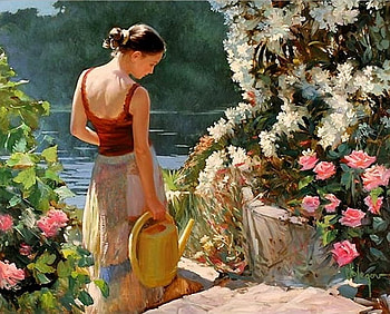 Girl in a Garden, garden, vladimir, girl, volegov HD wallpaper
