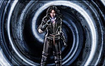 Yennefer z Vengerbergu, violet grunge background, The Witcher, artwork, Witcher 3 Wild Hunt, vortex, The Witcher characters, Yennefer z Vengerbergu The Witcher HD wallpaper