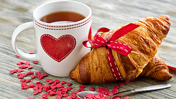 Love heart coffee breakfast, Mug cup with hearts, Delicious cakes, Sweet morning HD wallpaper