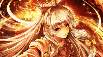 Beautiful Chaos, anime girl, anime, fujiwara no mokou, flames, touhou, fire HD wallpaper