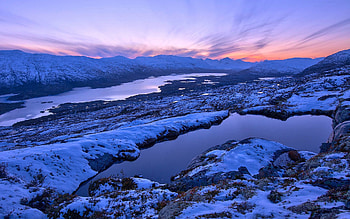 Winter, Nature, Snow, Lake, Evening HD wallpaper