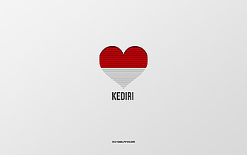 I Love Kediri, Indonesian cities, Day of Kediri, gray background, Kediri, Indonesia, Indonesian flag heart, favorite cities, Love Kediri HD wallpaper
