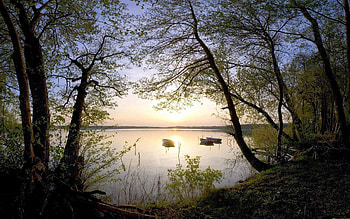Nature, Sunset, Boats, Lake, Shore, Bank, Evening, Romance, Calmness, Tranquillity HD wallpaper
