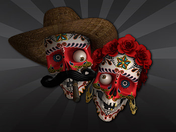 FIESTA TIME, 3d, fantasy, coll, face, head, skulls HD wallpaper
