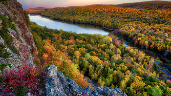 Porcupine Mountains, Upper Peninsula, Michigan, lake, landscape, trees, autumn, colors, forest, usa HD wallpaper