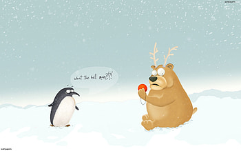 ... Funny Christmas b_penguin and bear ... HD wallpaper