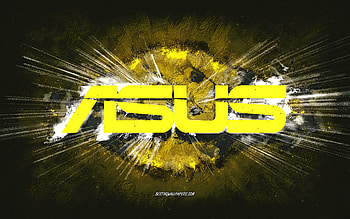 Asus logo, grunge art, yellow stone background, Asus yellow logo, Asus, creative art, Asus grunge logo HD wallpaper