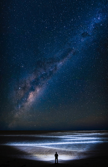 Night, Dark, Coast, Silhouette, Ocean, Starry Sky HD phone wallpaper