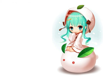 Hatsune Miku, cute, vocaloid, long hair, nice, miku, chibi, vocaloids, hatsune, happy, adorable, female, plain, sweet, white, smile, girl, adore, kawaii, anime girl, simple, anime, pretty, green hair, lovely HD wallpaper