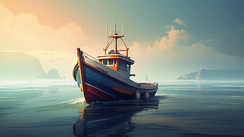 Serene Fishing Boat - Ocean Sunset Scenery, fishing boat, boat, ocean, calm HD wallpaper