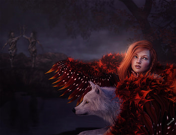 Red Head Girl With Wolf, red-head, artist, artwork, digital-art, wolf, deviantart HD wallpaper