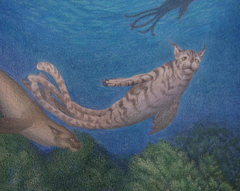 selke lion, fantasy, other, cat, fish, water HD wallpaper