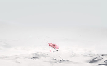 Desert, Sakura, Minimalism, Girl HD wallpaper