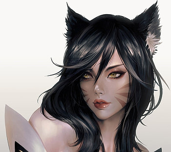 Ahri, sozomaika, fantasy, kitsune, face, girl, fox HD wallpaper