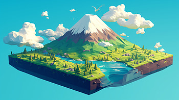 Isometric Mount Fuji Landscape - , Japan, Mount Fuji, isometric, mountain, landscape HD wallpaper