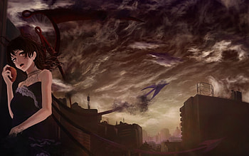 Touhou, Amazing, Houjuu, Manga, Mean, Night, Medium Hair, Scary, Beautiful, Gorgeous, Emotional, Crazy, Clouds, Brown Hair, Sky, Anime Girl, Lovely, Nue, Sinister, Awesome, Anime, Pretty, Apple, Mad, Serious, Dark, Angry, Sexy, Brown Eyes, Creepy HD wallpaper